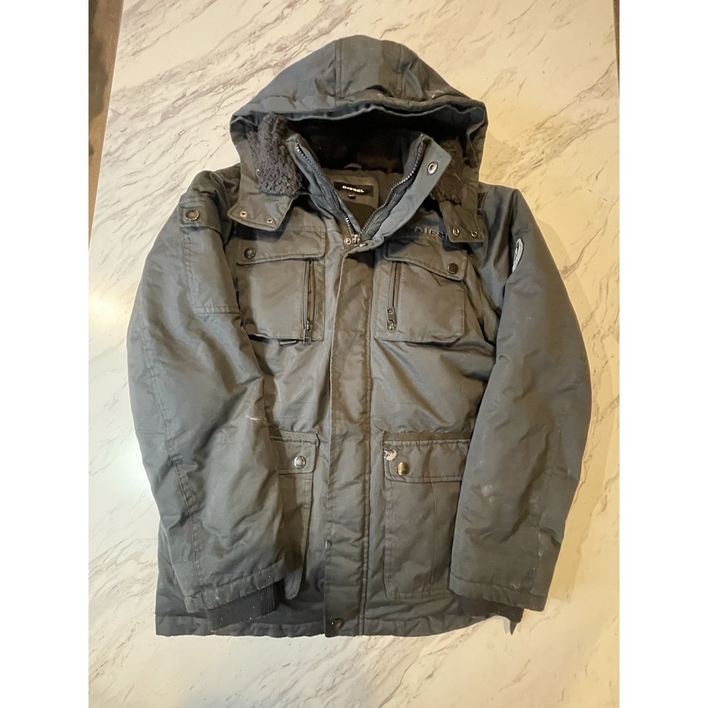 Diesel Jacket Size 18/20 Black Parka Insulated Full Zip Winter Jacket. READ….